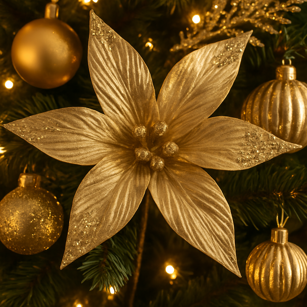 Goldline- Weihnachtsstern Blume gold glänzend mit Glitzer 40cm