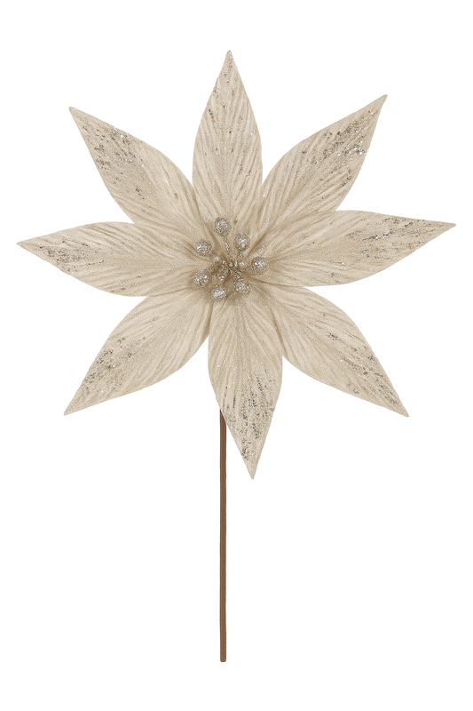 Goldline- Weihnachtsstern Blume beige-gold mit Glitzer und Muster 40cm