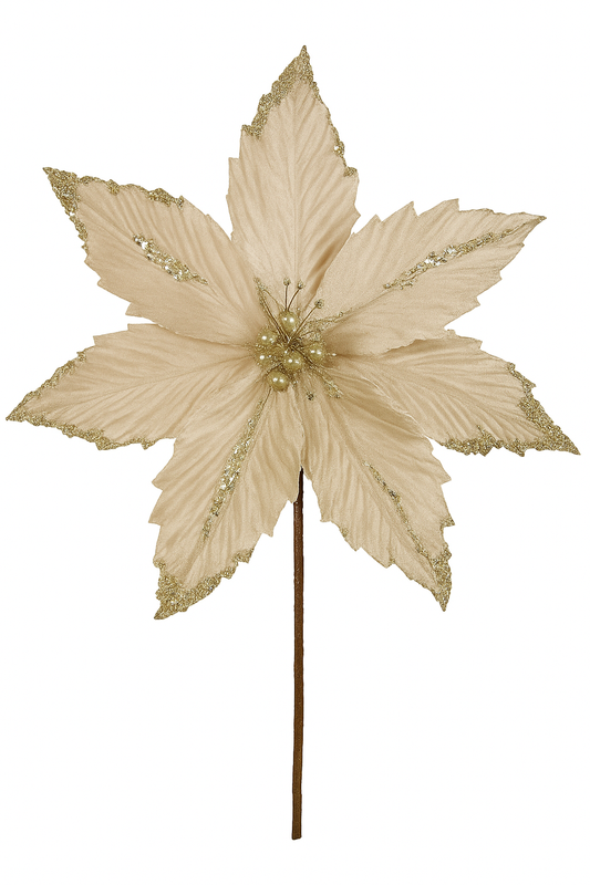 Goldline- Weihnachtsstern Blume Samt beige mit gold 32cm