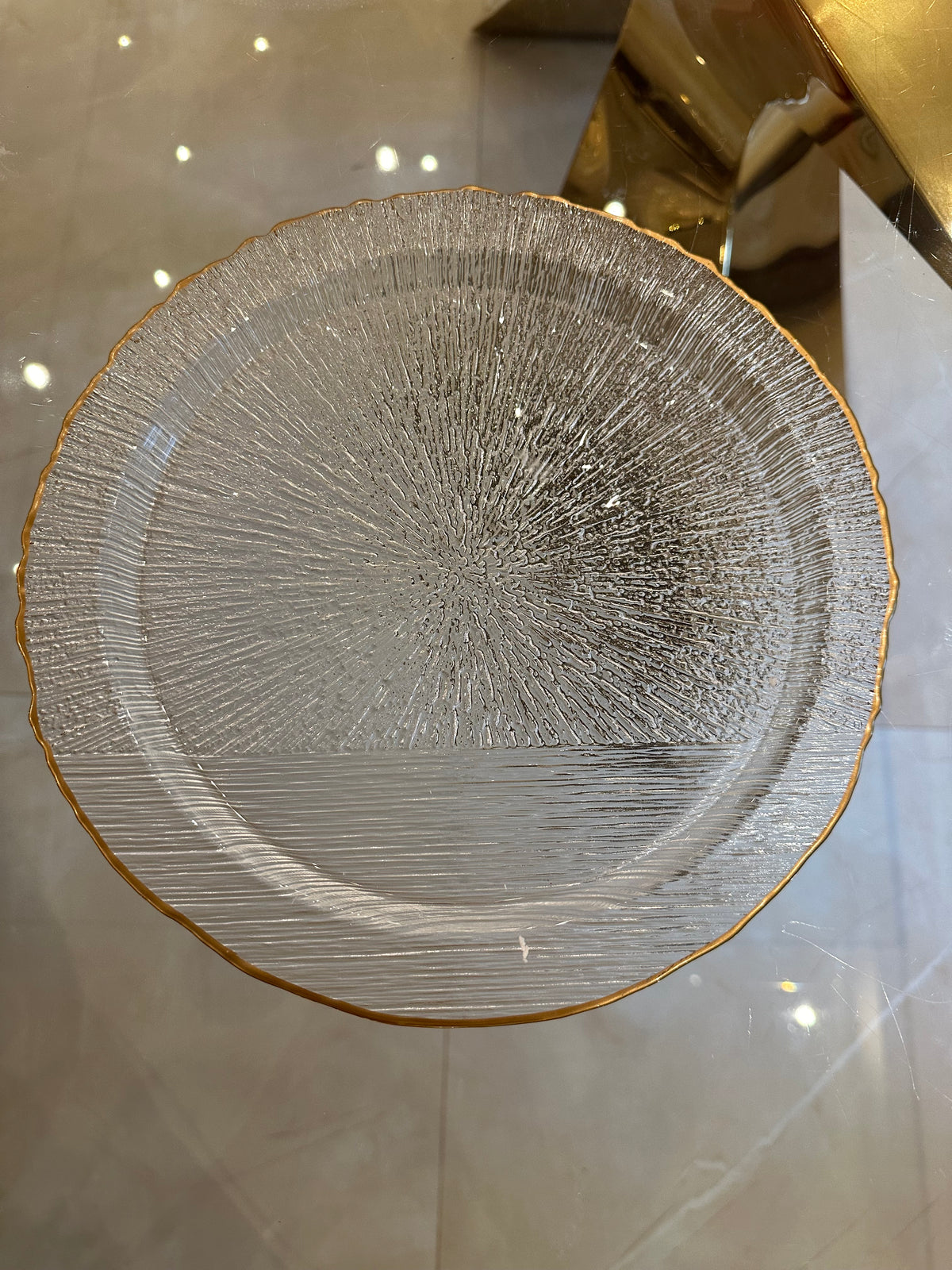 Goldline Glas-Servierplatte 40 cm mit goldenem Rand – Elegante Präsent – Goldline-Homedecor