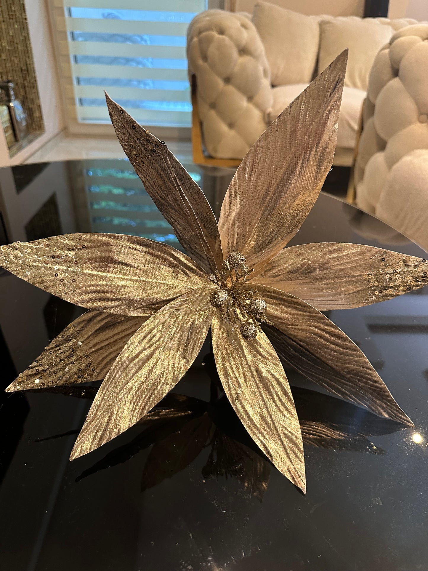 Goldline- Weihnachtsstern Blume gold glänzend mit Glitzer 40cm