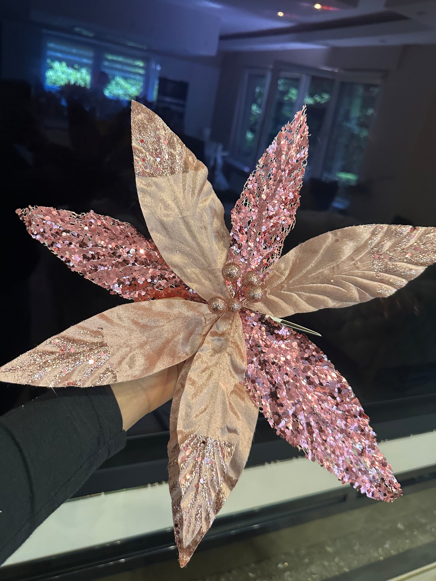 Goldline- Weihnachtsstern Blume rosa mit glitzer 40cm