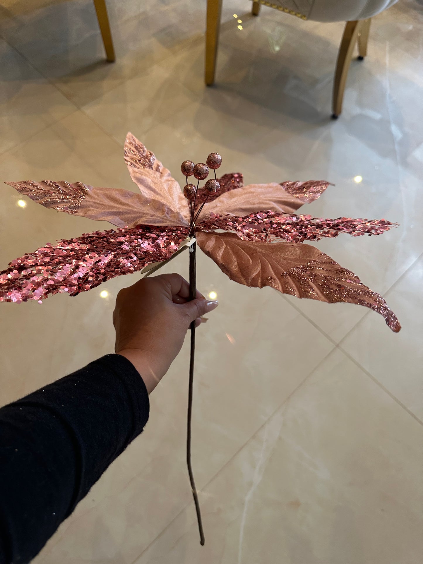 Goldline- Weihnachtsstern Blume rosa mit glitzer 40cm