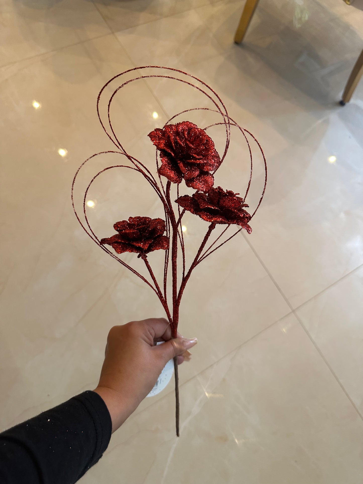 Goldline- Weihnachts Rosen Zweig rot mit Glitzer 47cm