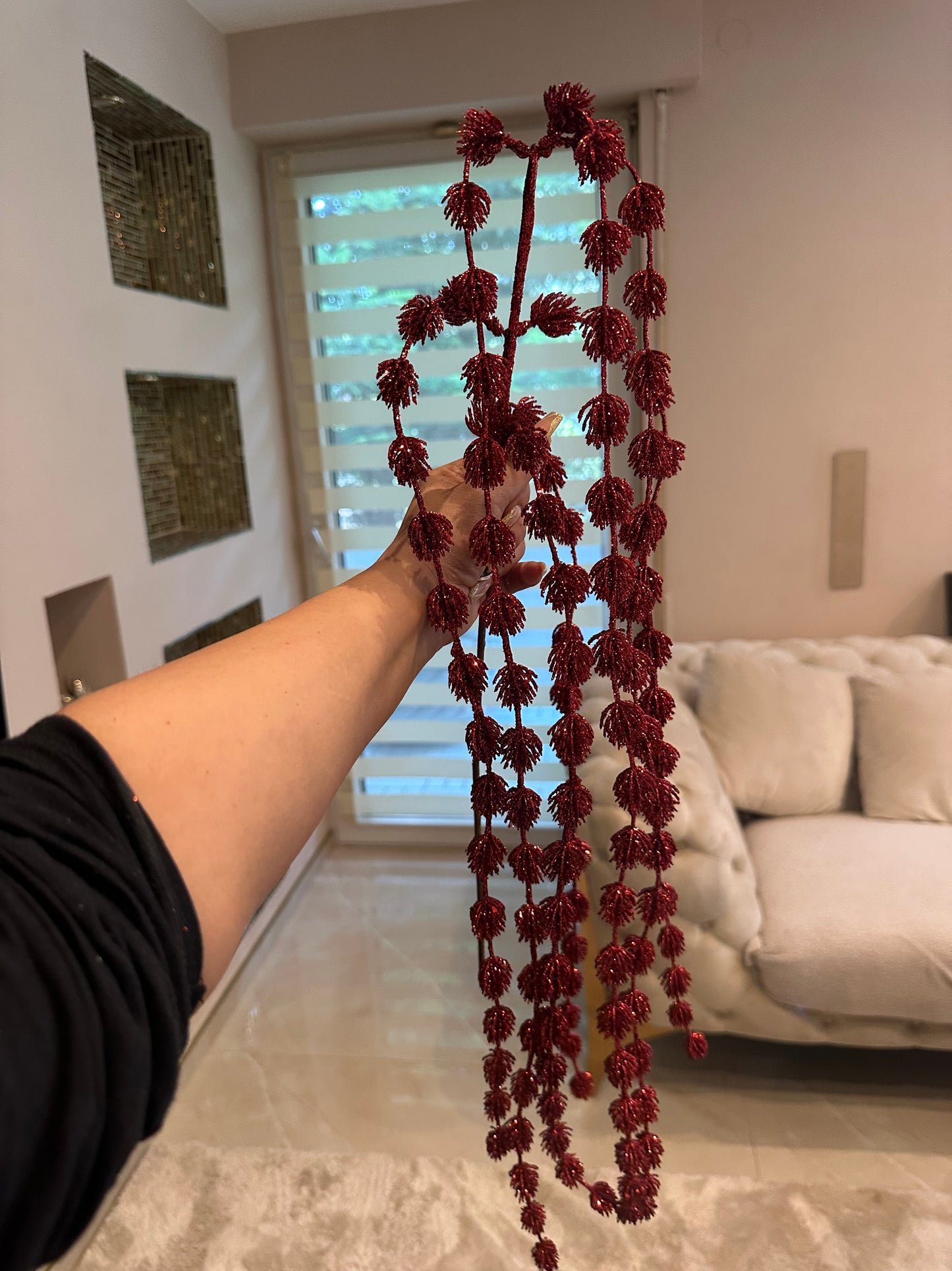 Goldline- Weihnachts Hängezweig rot mit Glitzer 110cm