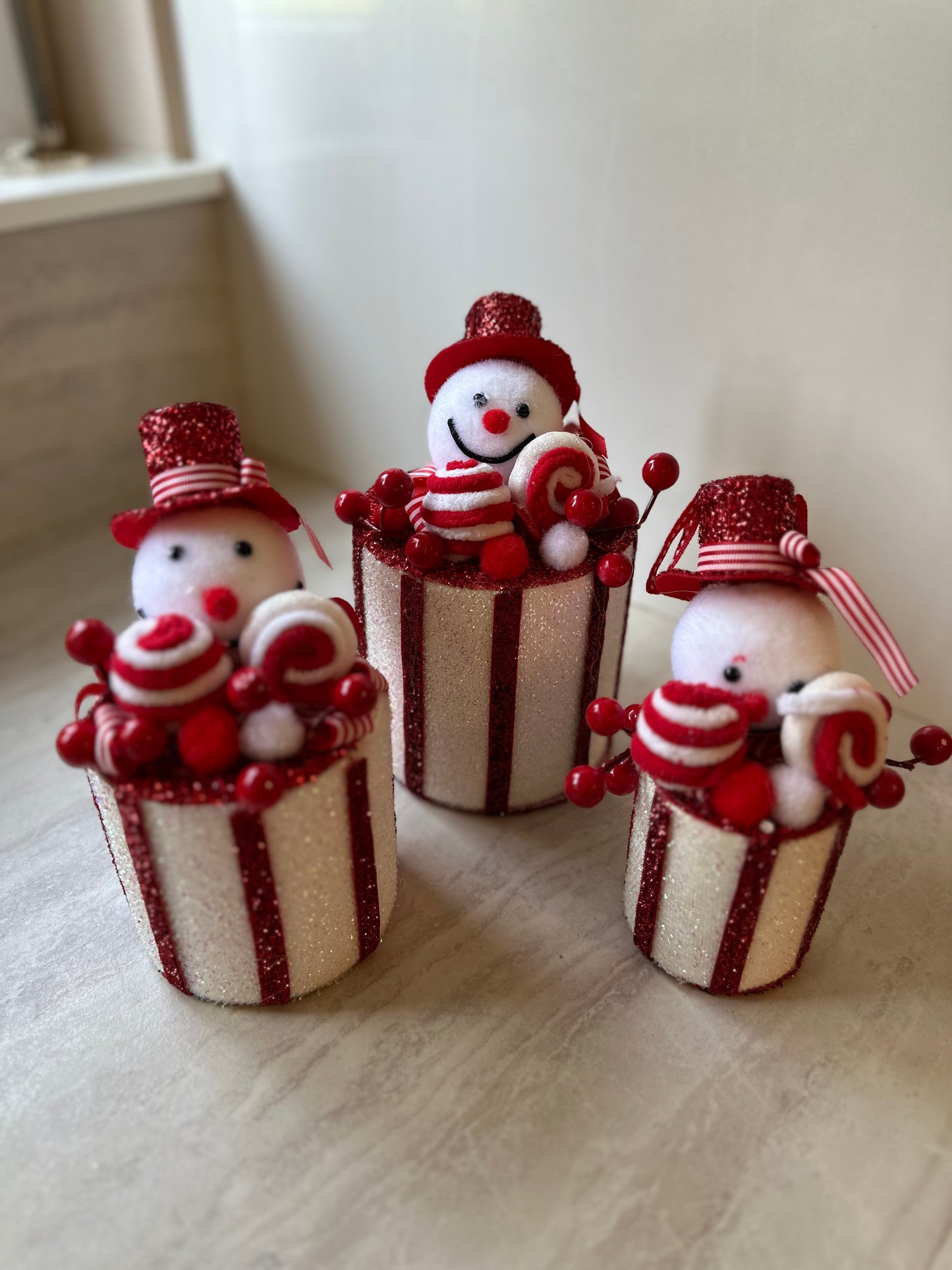 Goldline- Weihnachts Candy Schneemann Anhänger 3er set 15cm, 18cm, 20cm