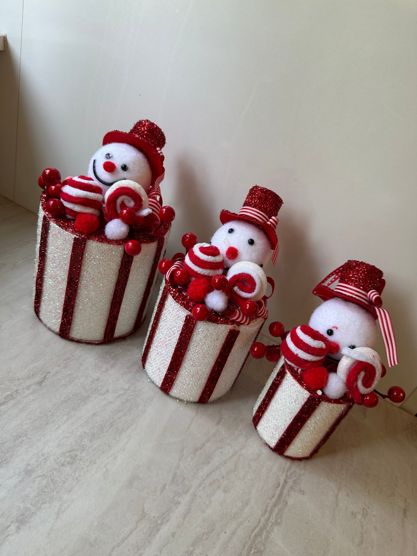 Goldline- Weihnachts Candy Schneemann Anhänger 3er set 15cm, 18cm, 20cm