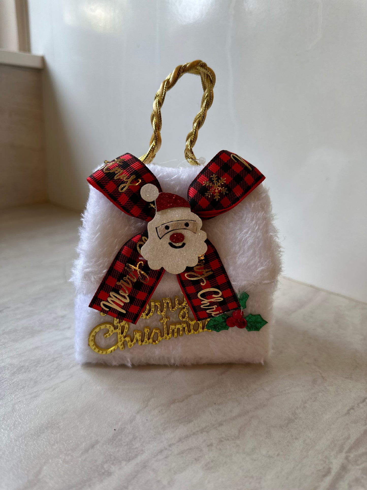 Goldline-Weihnachts Geschenkbox Fell Tasche weiß rot gold