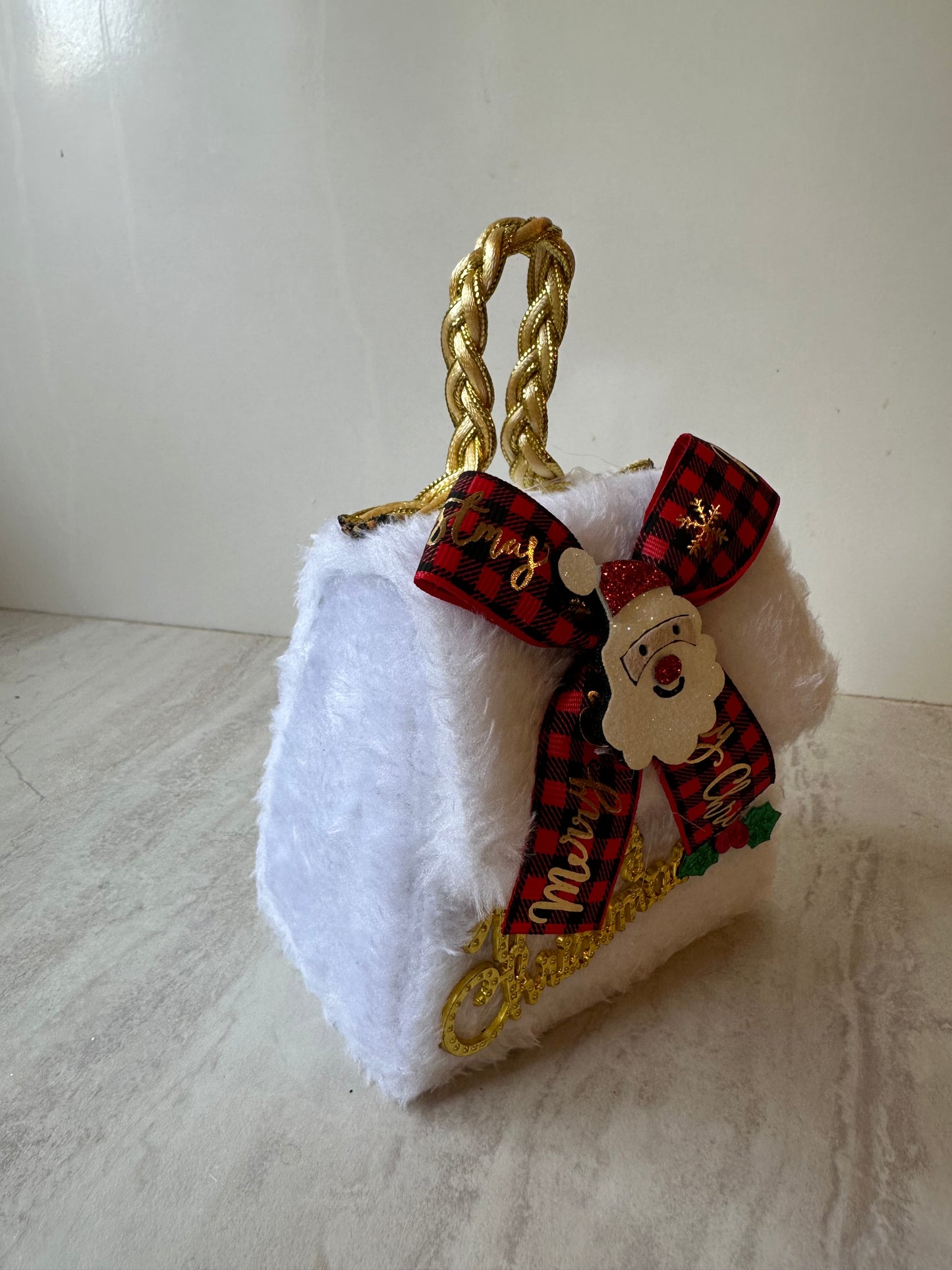 Goldline-Weihnachts Geschenkbox Fell Tasche weiß rot gold