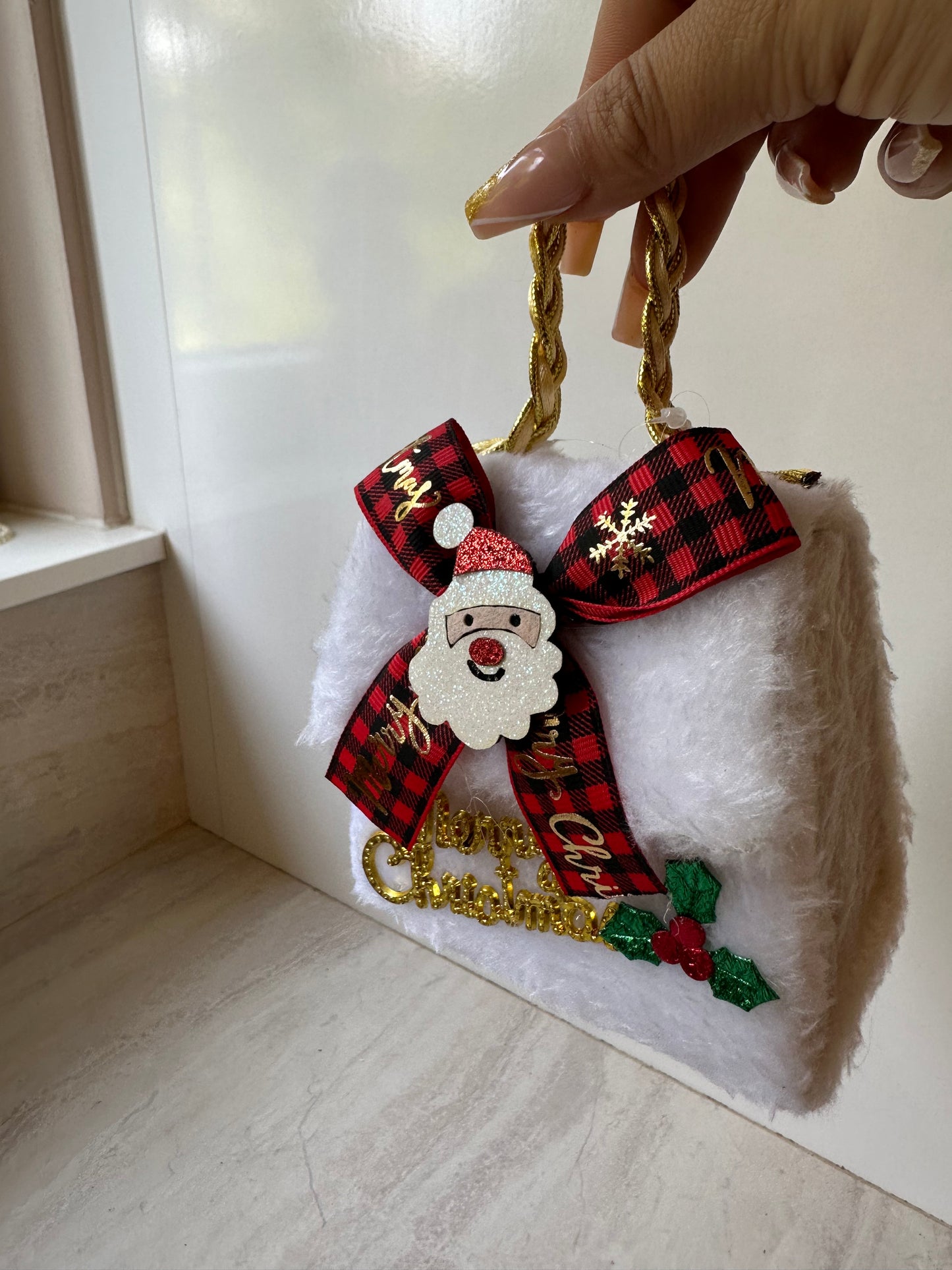 Goldline-Weihnachts Geschenkbox Fell Tasche weiß rot gold