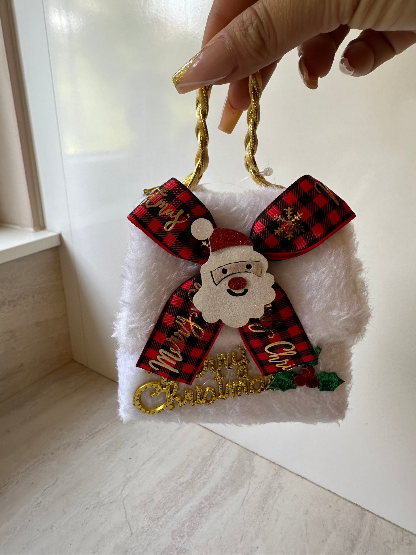 Goldline-Weihnachts Geschenkbox Fell Tasche weiß rot gold