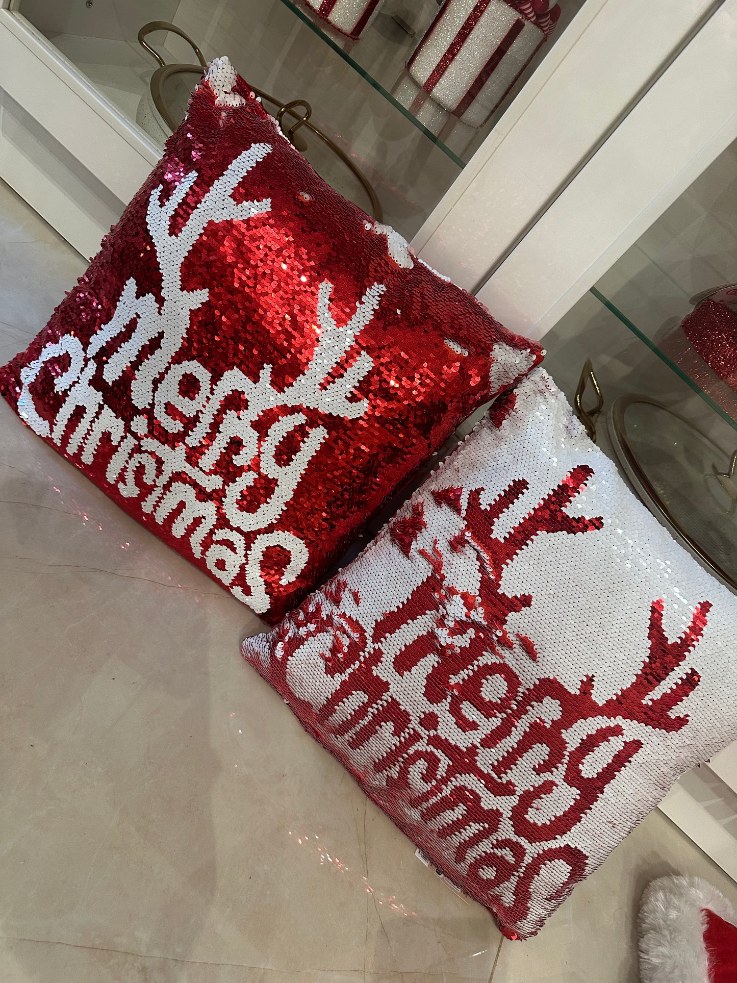 Goldline- Weihnachts Kissen mit Pailletten rot-weiß 40cmx40cm