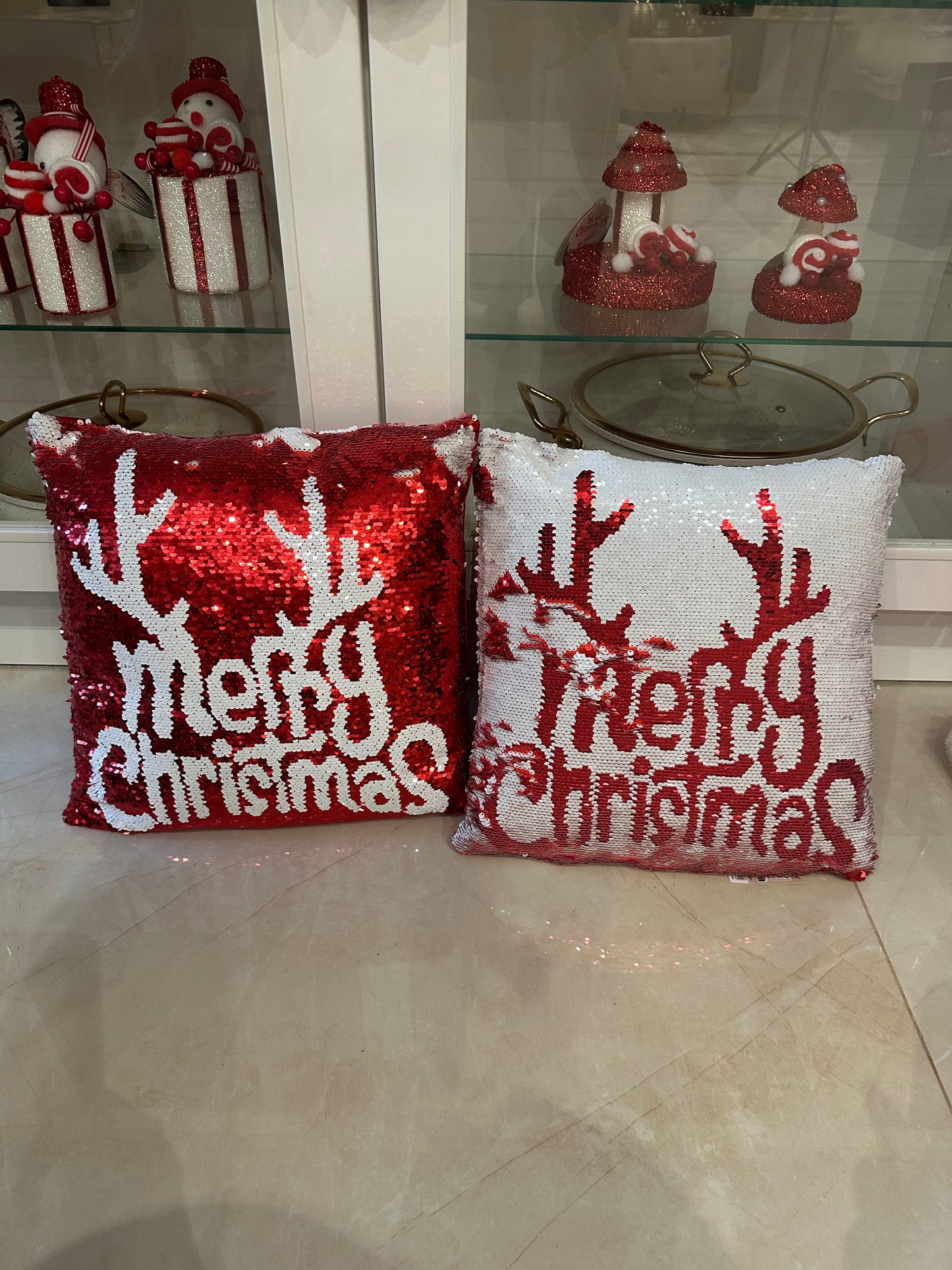 Goldline- Weihnachts Kissen mit Pailletten rot-weiß 40cmx40cm