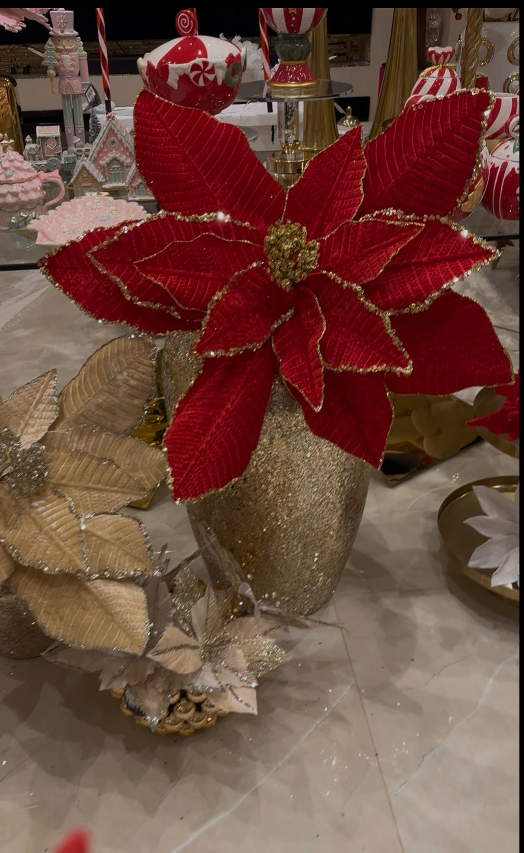 Goldline- XXL Weihnachtsstern Blume rot Gold mit Stiel 80cm x 60 cm