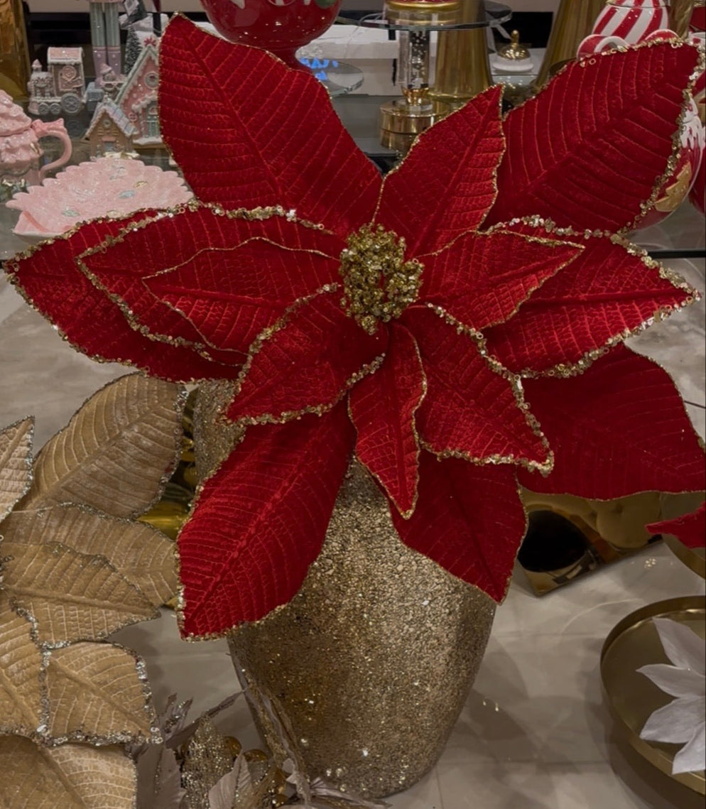 Goldline- XXL Weihnachtsstern Blume rot Gold mit Stiel 80cm x 60 cm