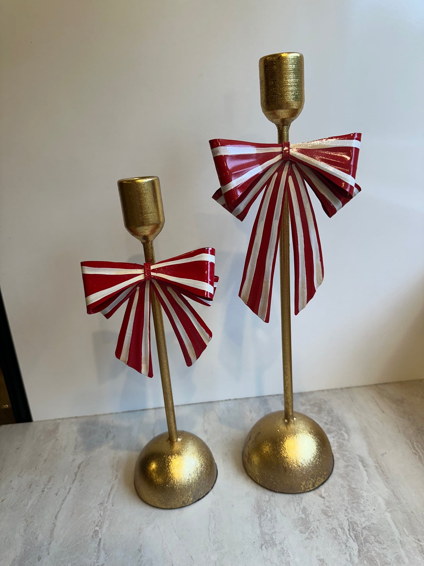 Goldline- Weihnachts Candy Kerzenhalter mit Schleife, rot-weiß-gold in verschiedenen Größen