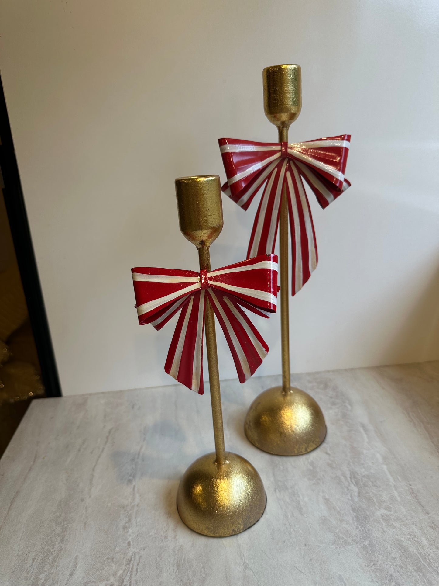Goldline- Weihnachts Candy Kerzenhalter mit Schleife, rot-weiß-gold in verschiedenen Größen