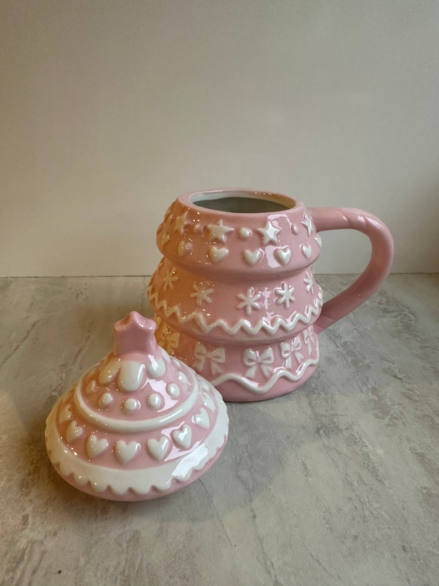 Goldline- Tasse mit Deckel rosa weiß Keramik 13cm x 10cm x 16cm