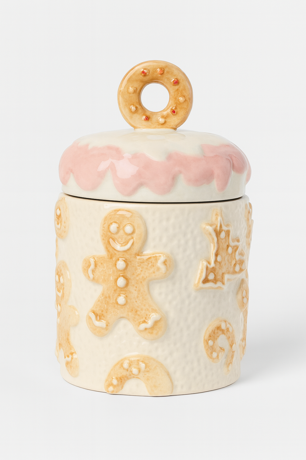 Goldline- Keksdosen Lebkuchen Motiv, rosa weiß beige Keramik in 2 Varianten 15cm x 15cm x 21cm, 18cm x 18cm x 18cm