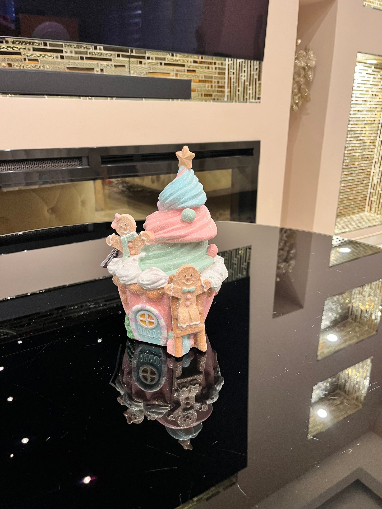 Goldline- Candy Pastell Ice Cream Haus mit Lebkuchen Design und glitzer, 13,5 x 13 x 21 cm