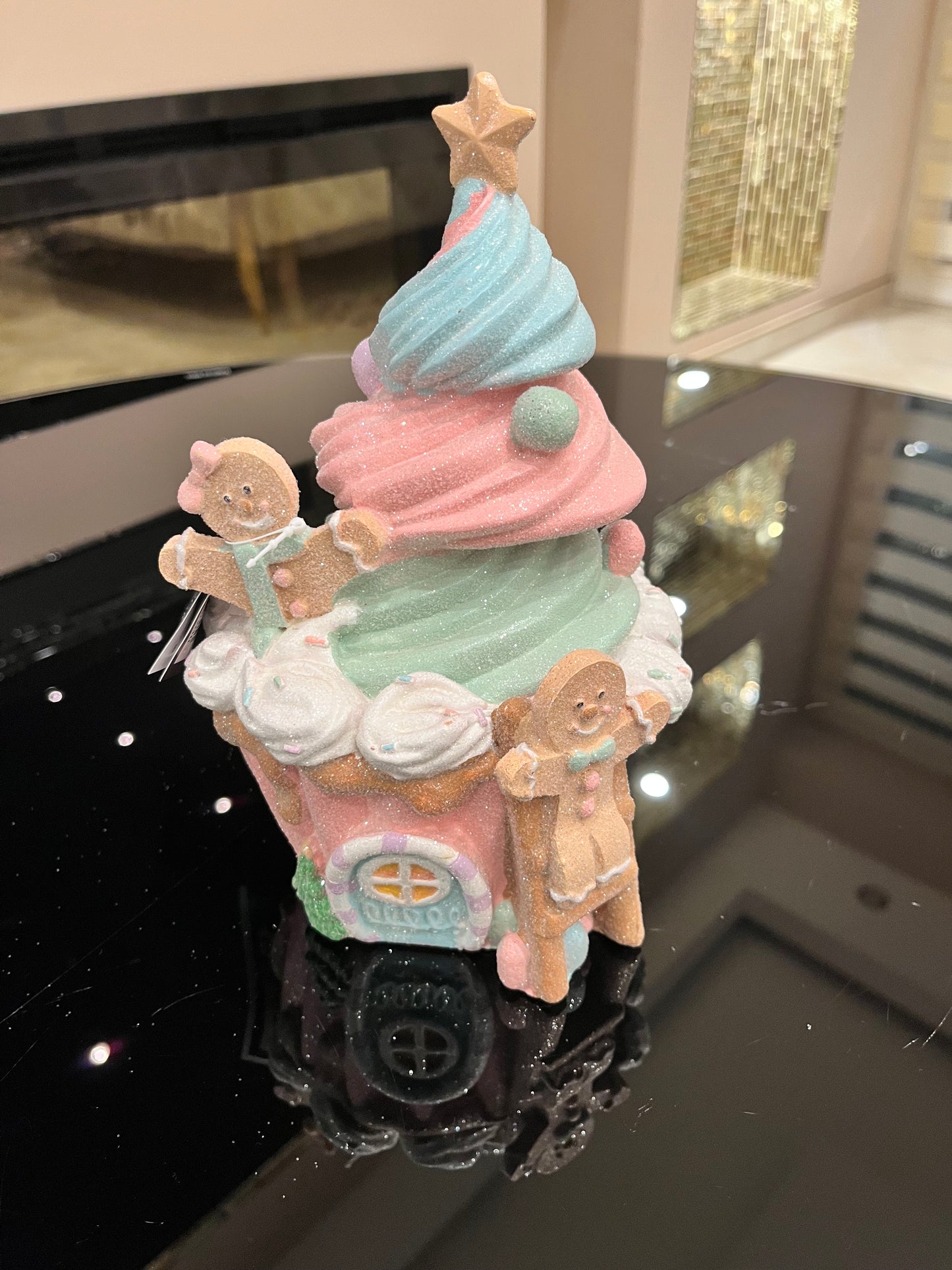 Goldline- Candy Pastell Ice Cream Haus mit Lebkuchen Design und glitzer, 13,5 x 13 x 21 cm