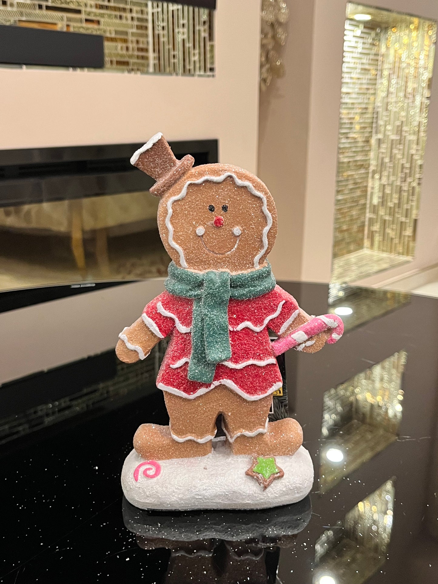 Goldline-Candy Lebkuchen 2er Figuren Set (Junge + Mädchen, Polyresin) mit Glitzer, 13,5 x 6,5 x 22 cm