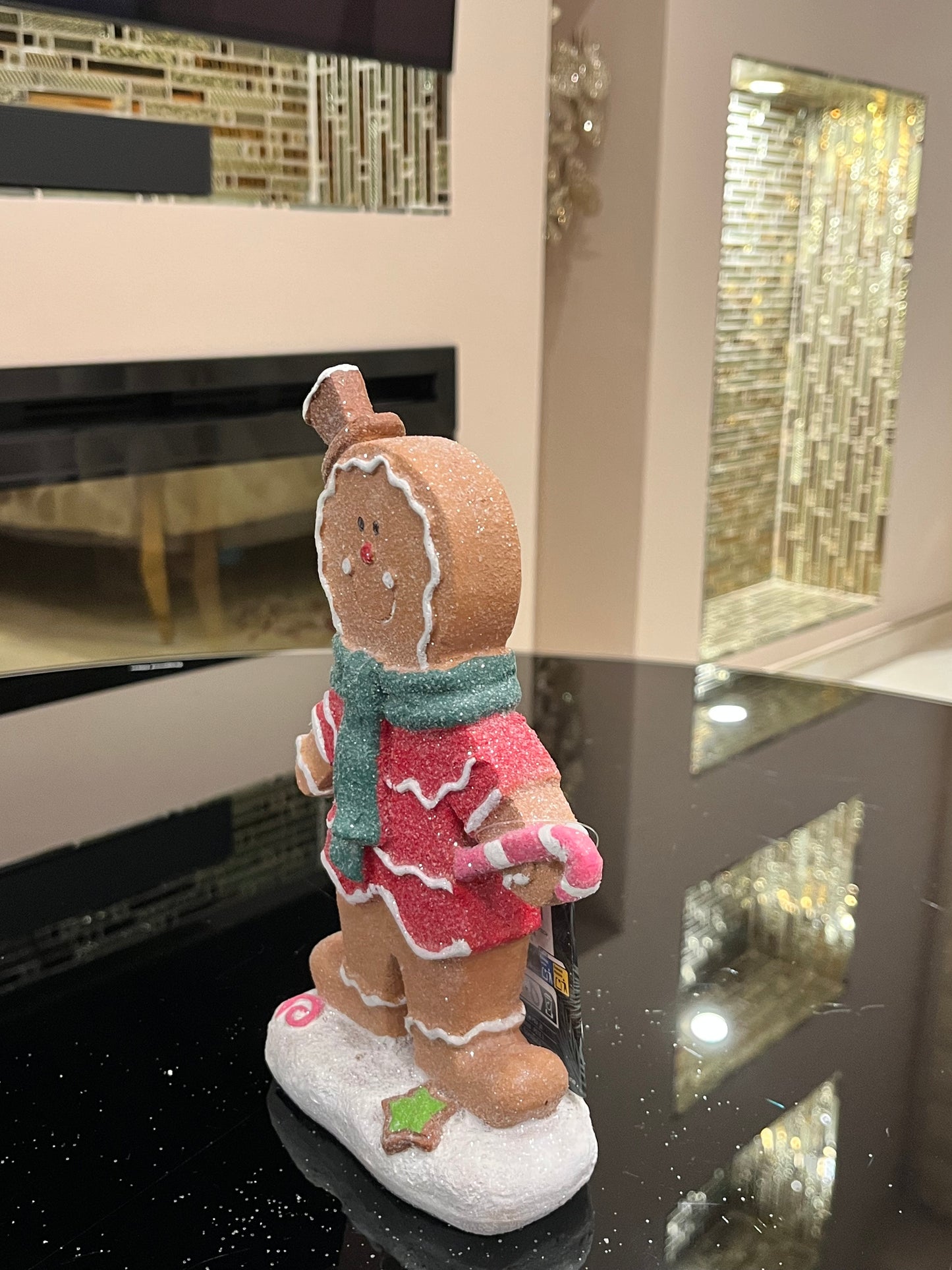 Goldline-Candy Lebkuchen 2er Figuren Set (Junge + Mädchen, Polyresin) mit Glitzer, 13,5 x 6,5 x 22 cm