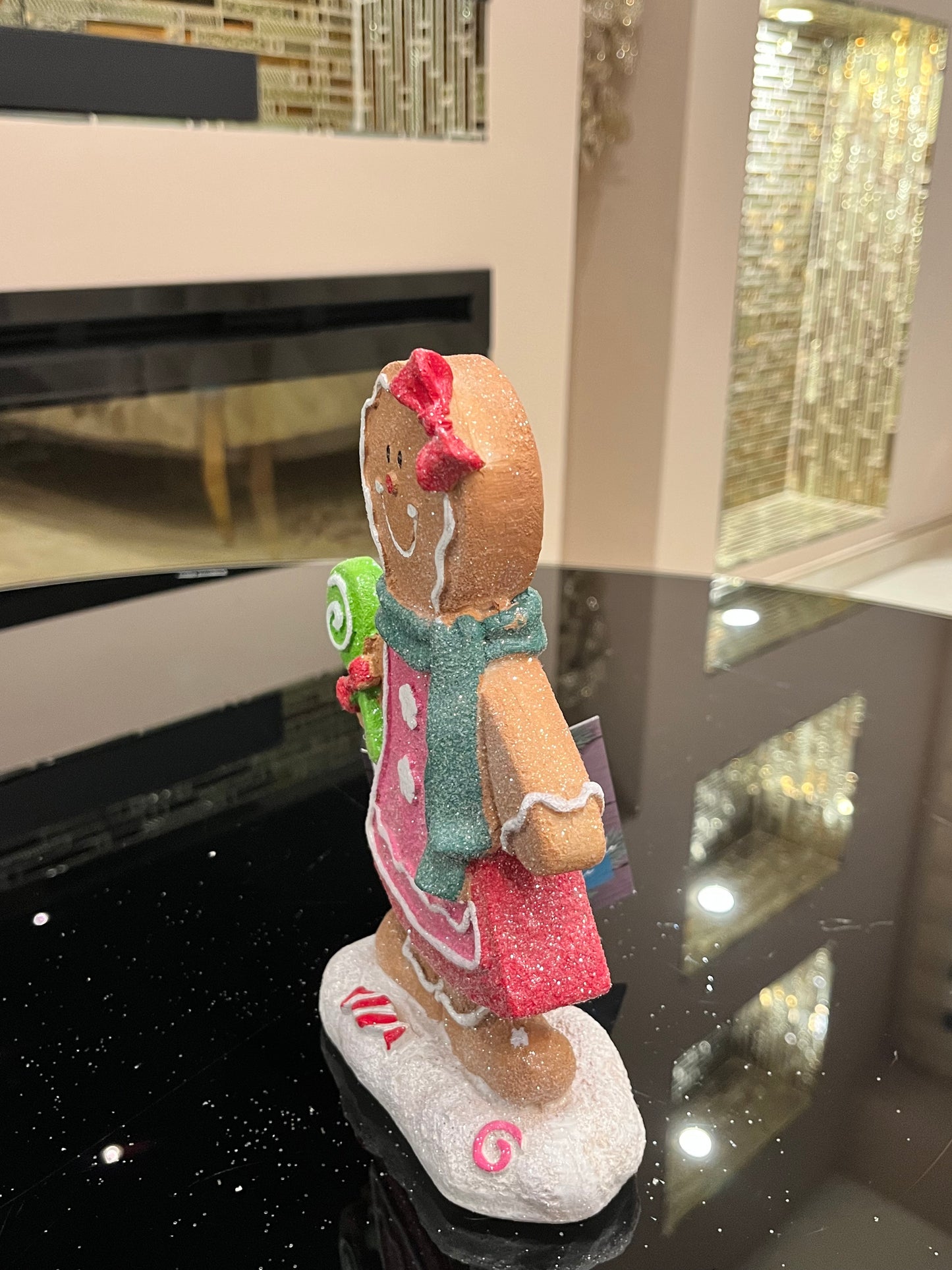 Goldline-Candy Lebkuchen 2er Figuren Set (Junge + Mädchen, Polyresin) mit Glitzer, 13,5 x 6,5 x 22 cm