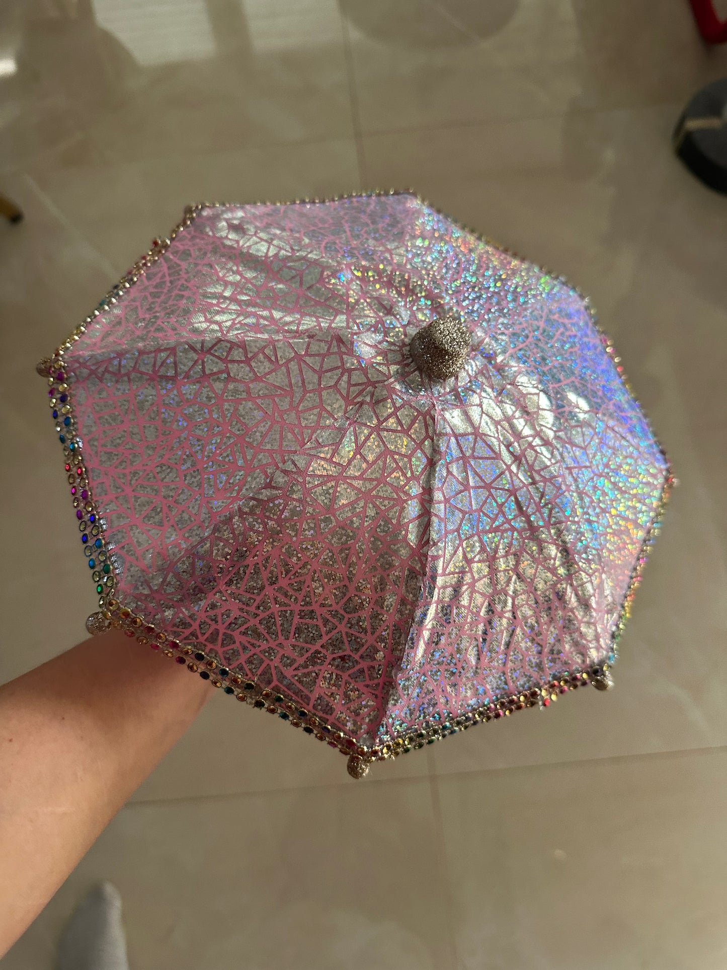 Goldline- Deko Schirm rosa mit Glitzer, Baumschmuck, 26 x 23 cm