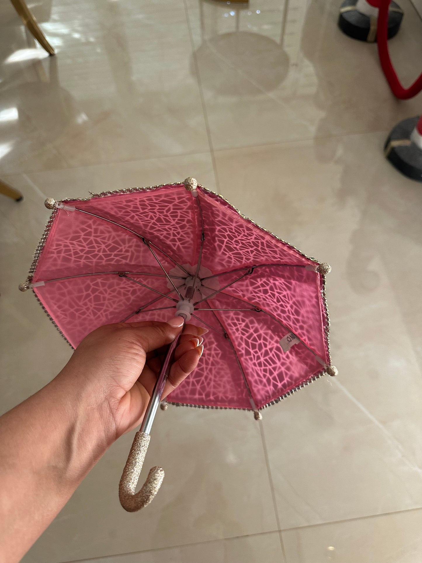 Goldline- Deko Schirm rosa mit Glitzer, Baumschmuck, 26 x 23 cm