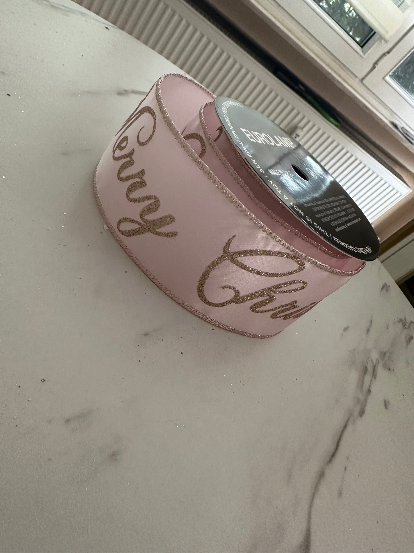 Goldline- Deko Stoffband in Rosa-Gold und "Merry Christmas" Schriftzug, 10 m