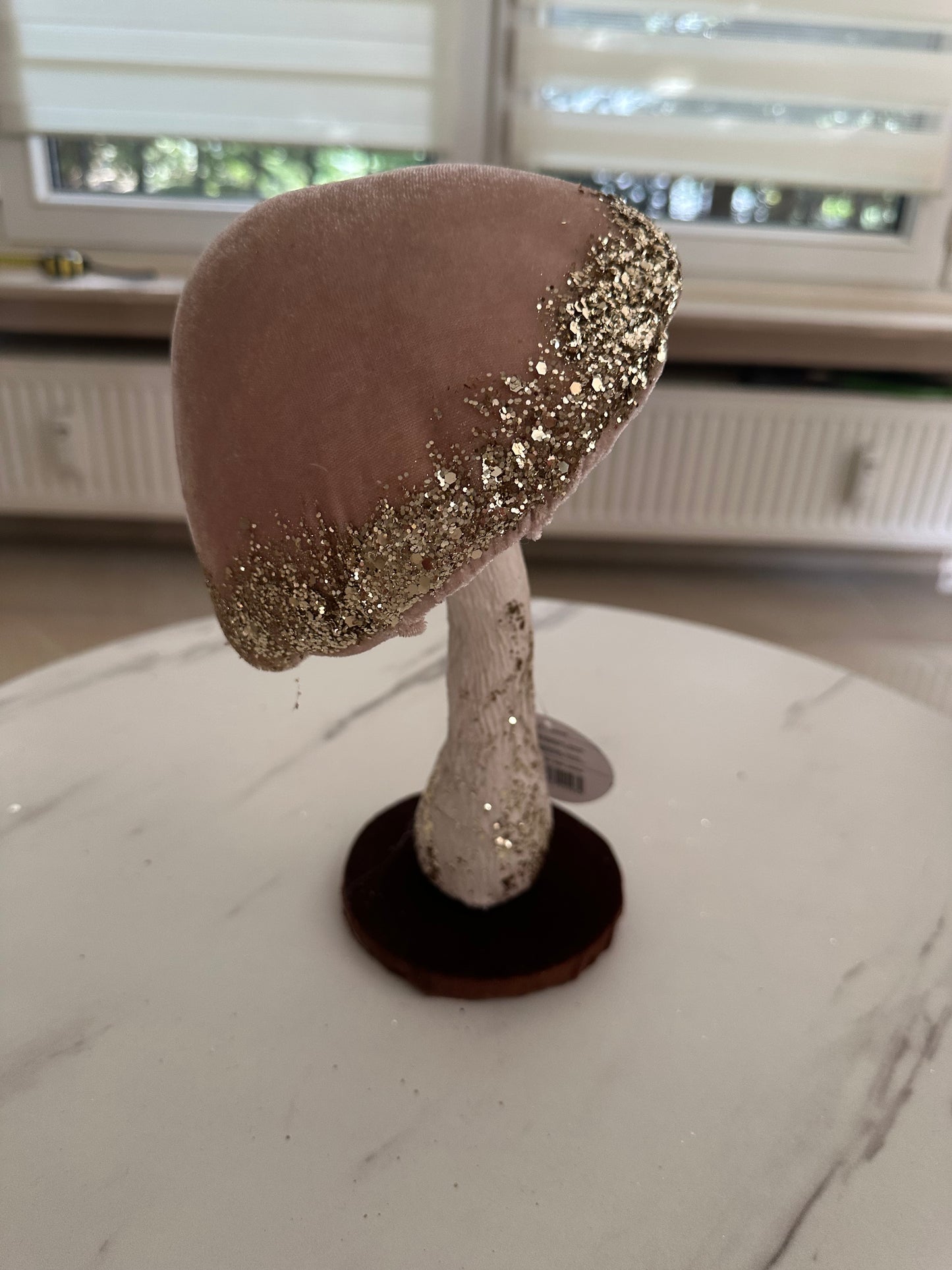 Goldline- Deko Pilz in Hellrosa aus Samt mit Glitzer 16 x 16 x 26 cm