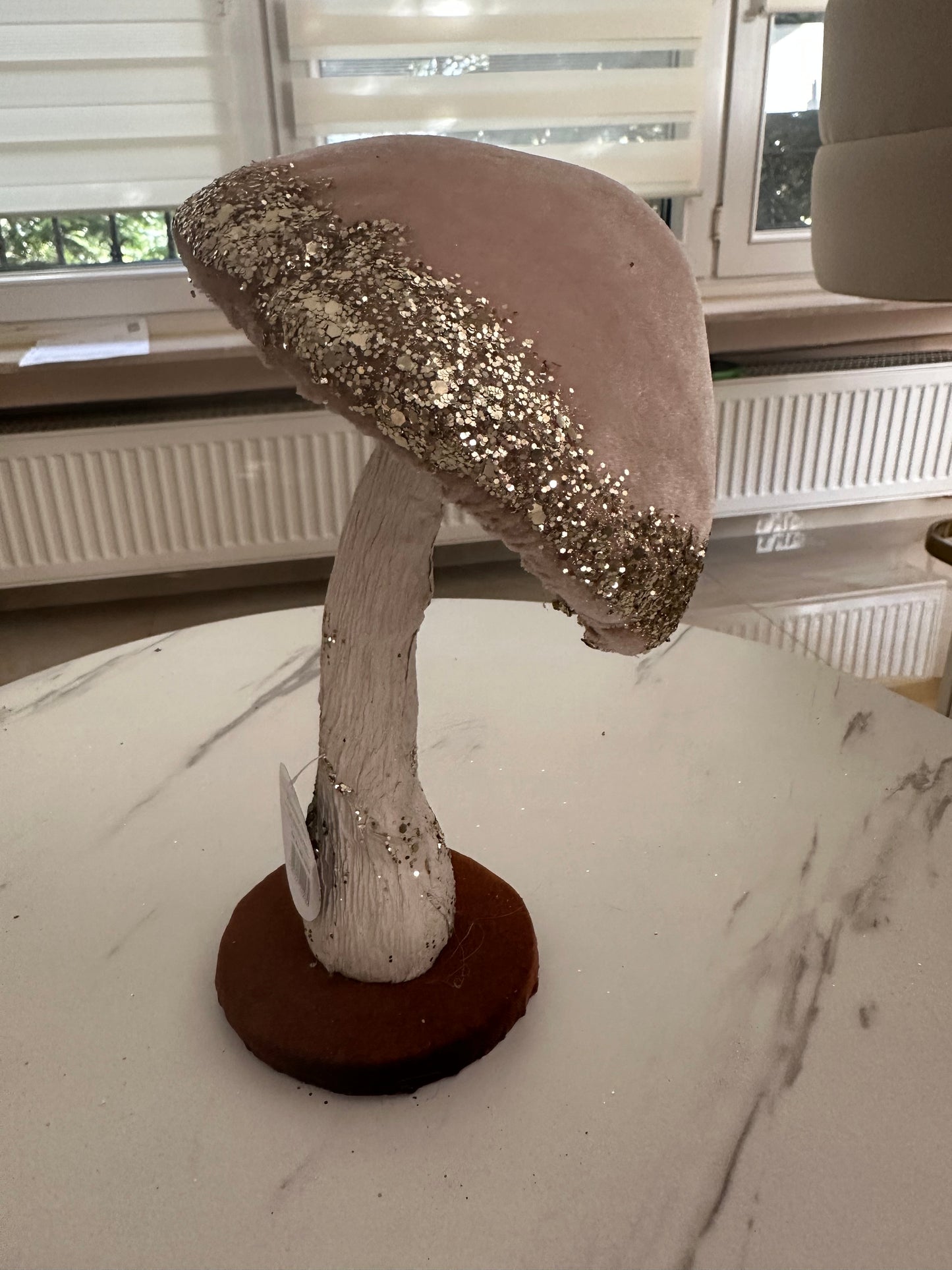 Goldline- Deko Pilz in Hellrosa aus Samt mit Glitzer 16 x 16 x 26 cm