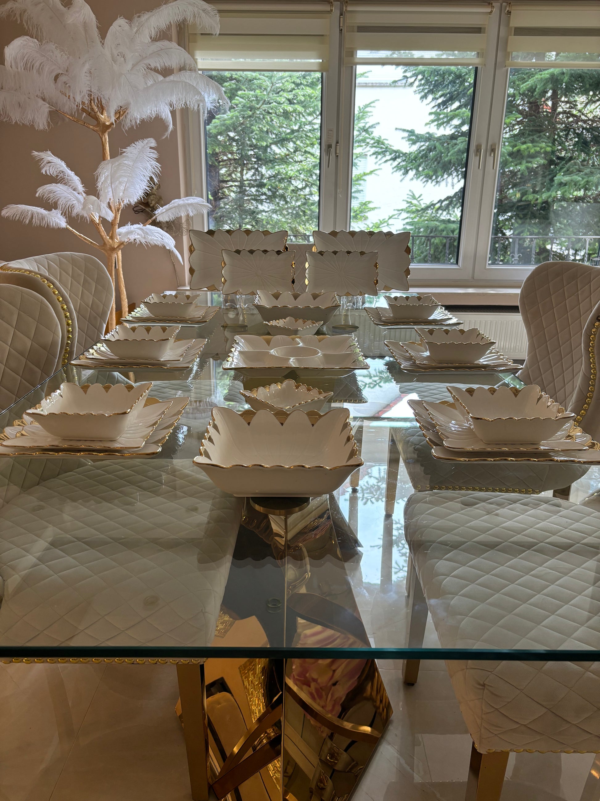 Goldline-Luxus Geschirr Set Blumen Design Weiss-Gold 26 teilig – Goldline-Homedecor