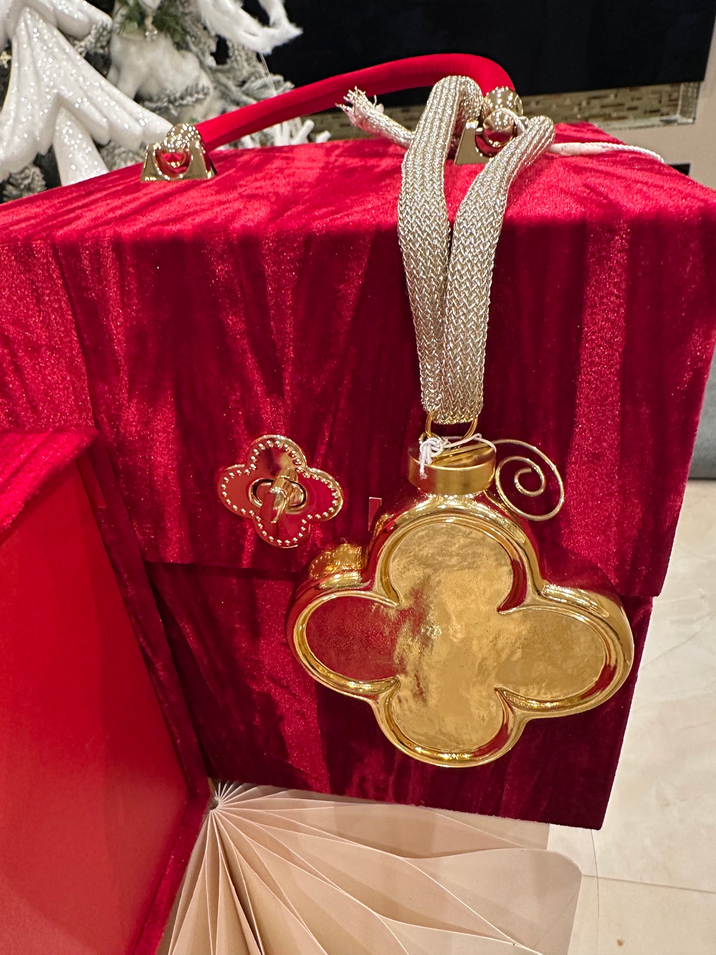 Goldline- Exklusiver Weihnachtsanhänger Kleeblatt, gold, 10cm, in 2 Varianten wählbar: A: Anhänger, B: Anhänger mit Glitzerschnur