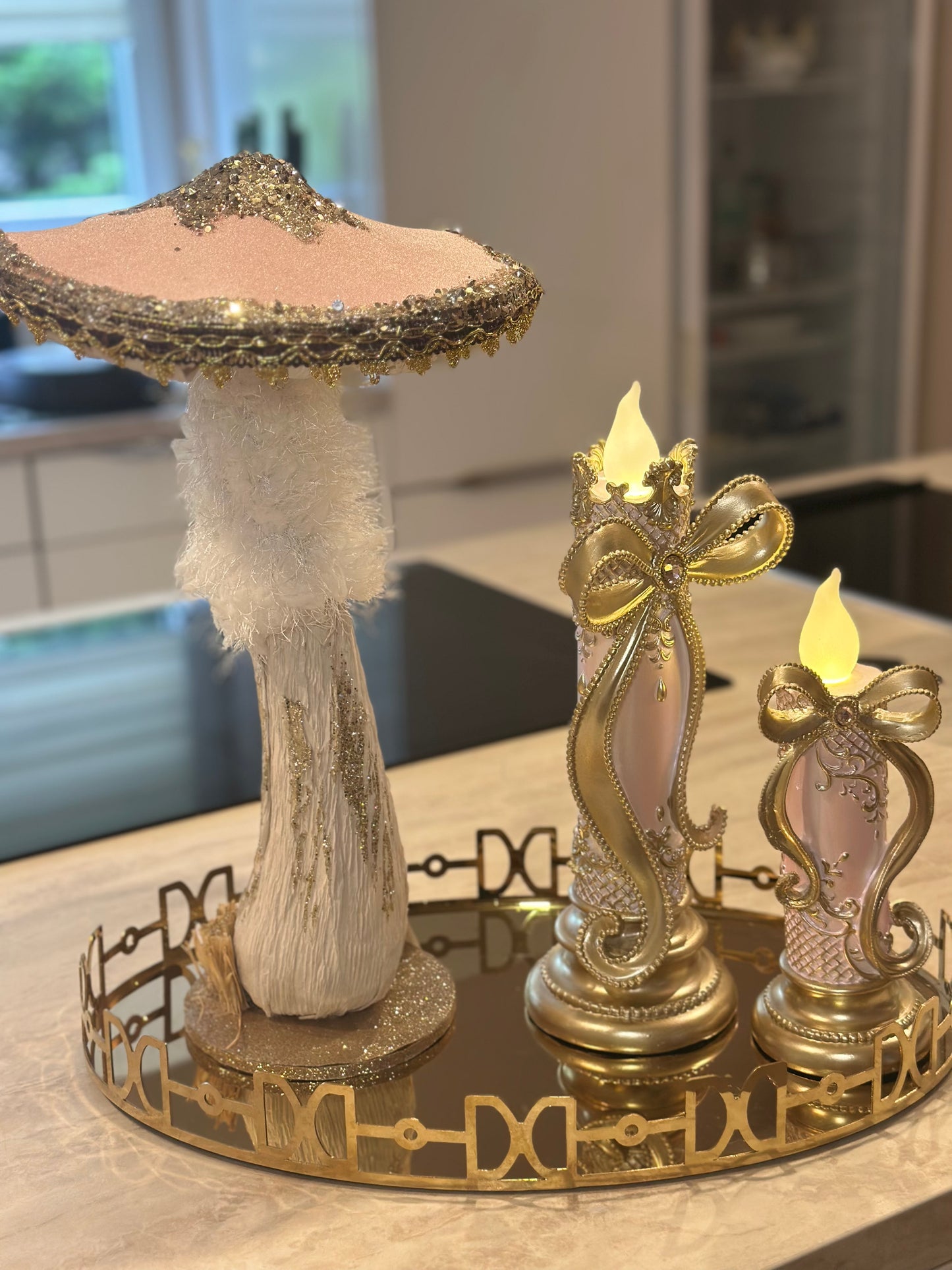 Goldline- Led Kerzen in elegantem Stil rosa-gold mit Schleife