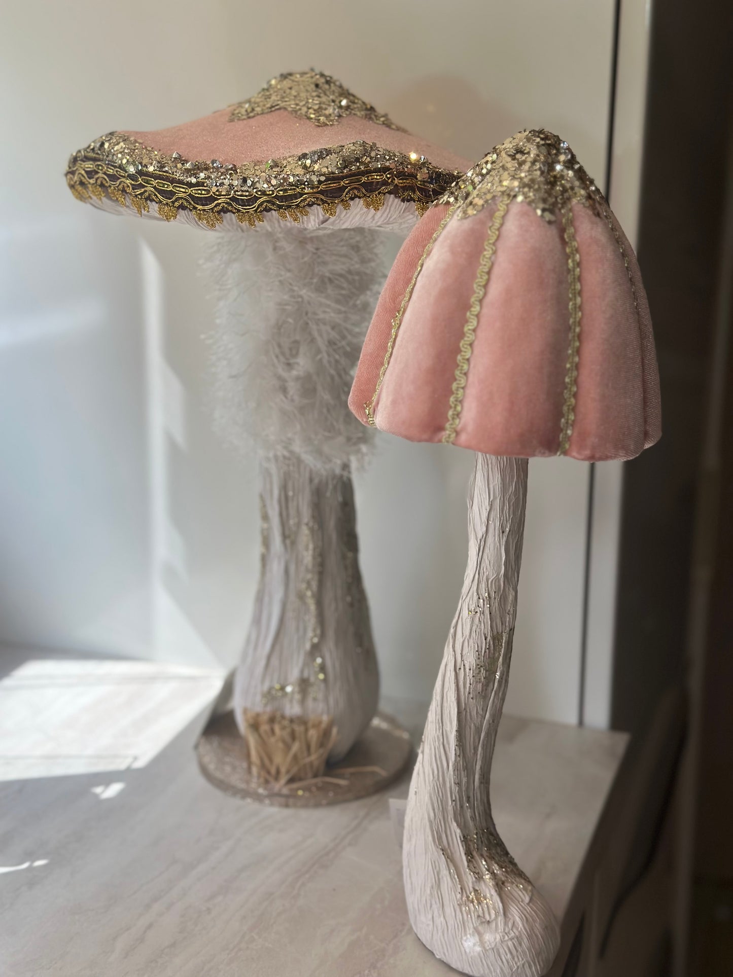 Goldline- Deko Pilz Samt rosa mit goldenem Glitzer 15cm x 40cm