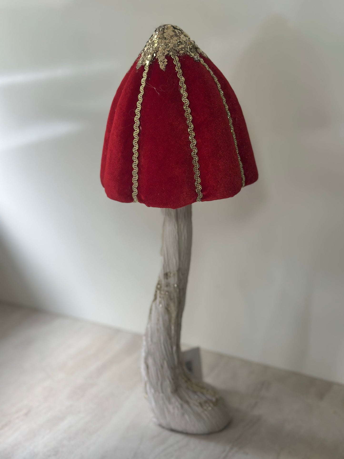 Goldline- Deko Pilz Samt rot-weiß mit goldenem Glitzer 15cm x 40cm