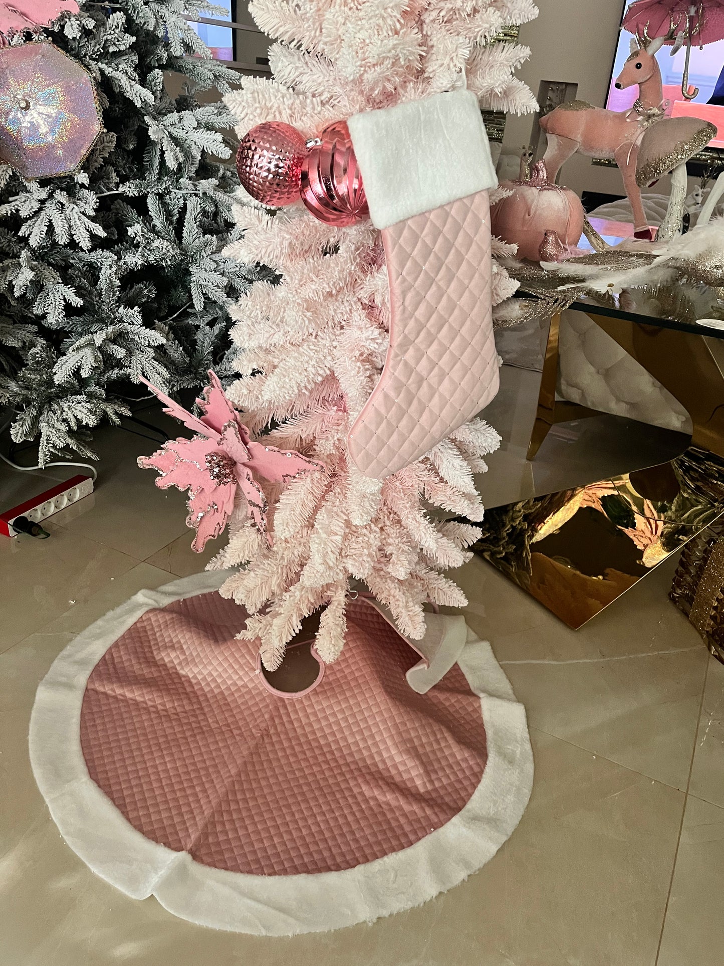 Goldline- Weihnachts Kaminsocke in rosa-weiß , 49 cm