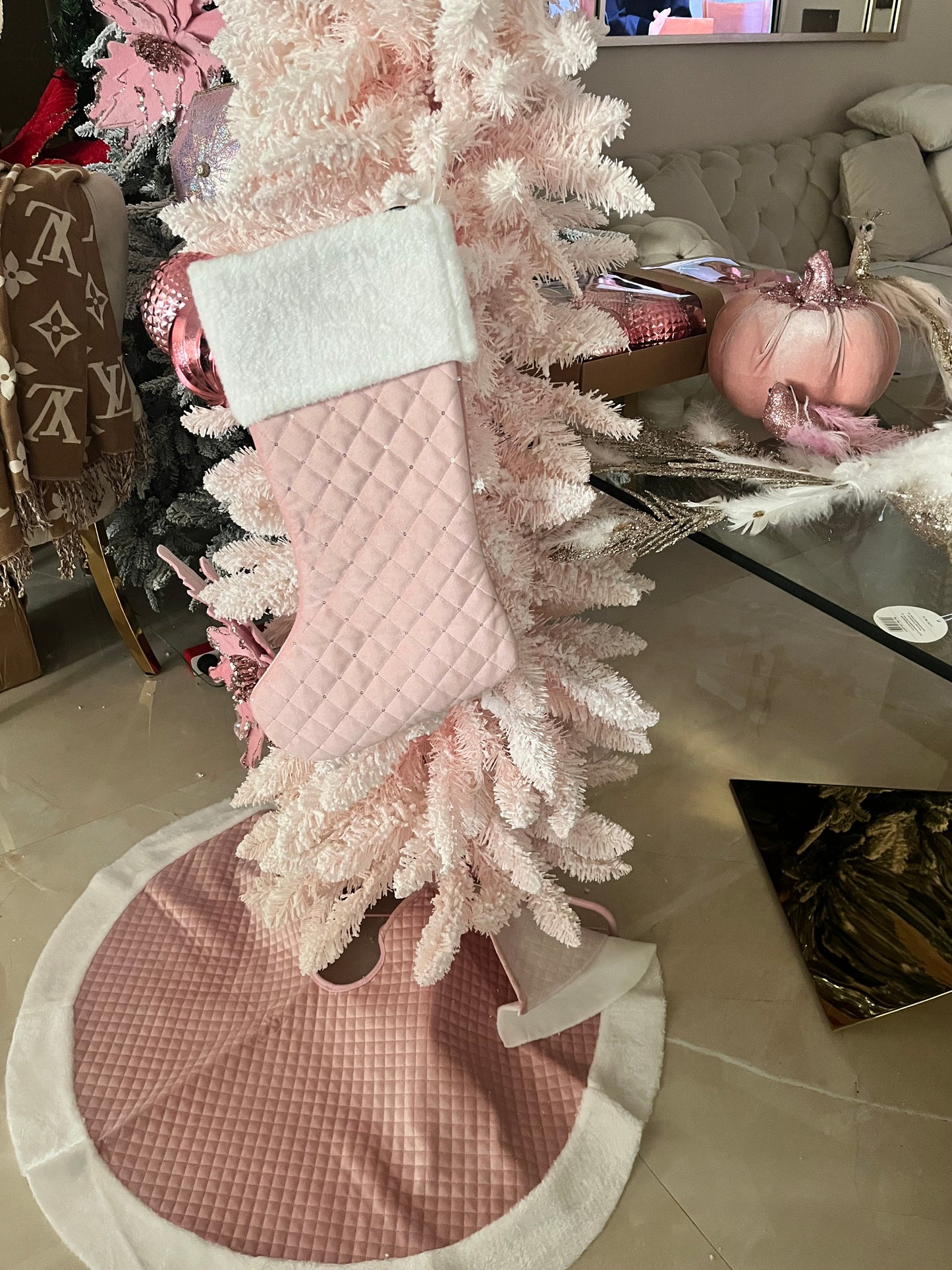 Goldline- Weihnachts Kaminsocke in rosa-weiß , 49 cm