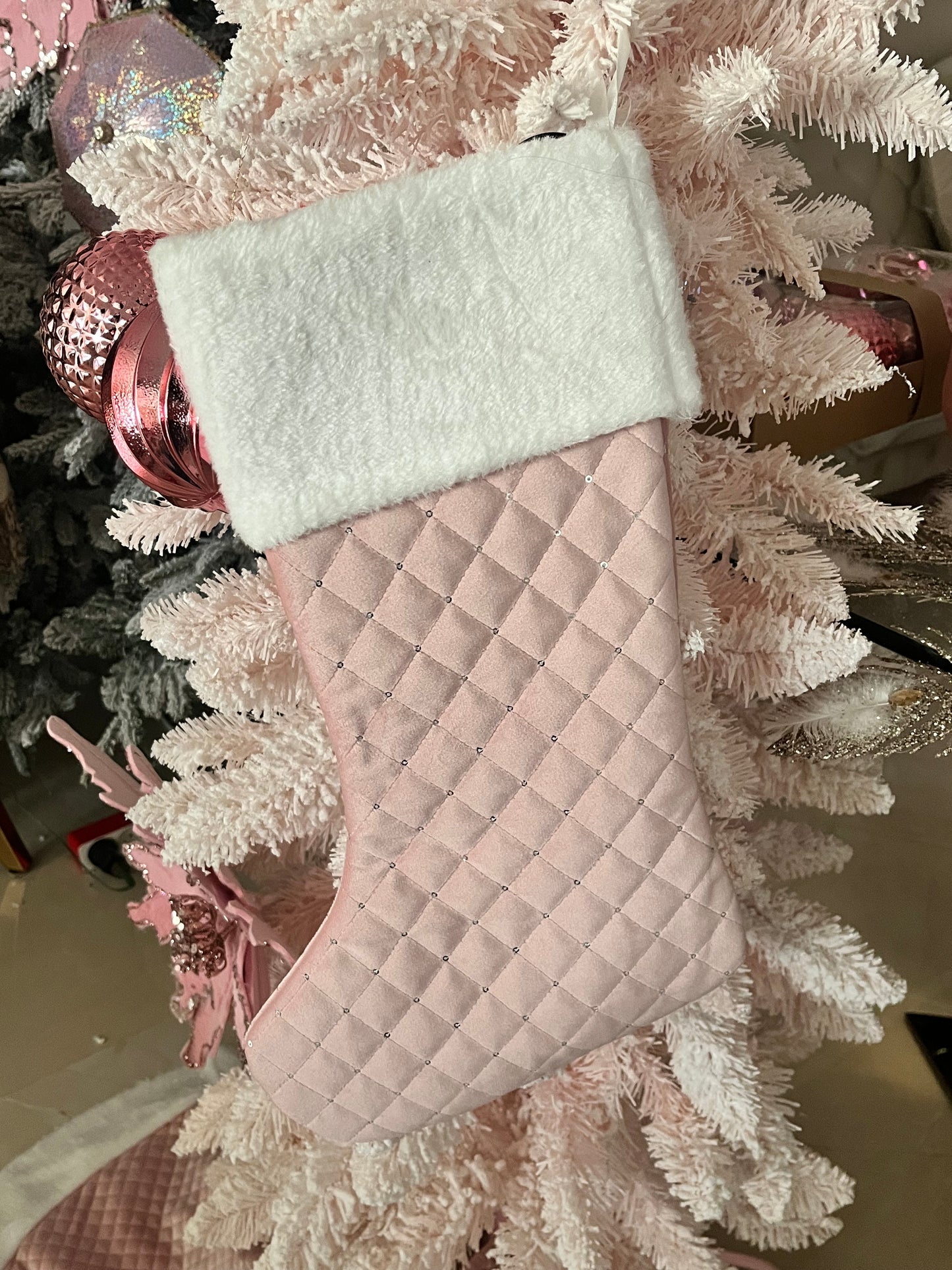 Goldline- Weihnachts Kaminsocke in rosa-weiß , 49 cm