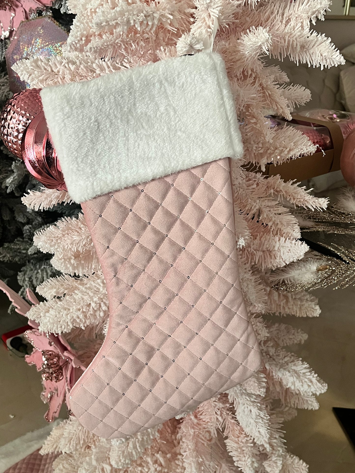 Goldline- Weihnachts Kaminsocke in rosa-weiß , 49 cm