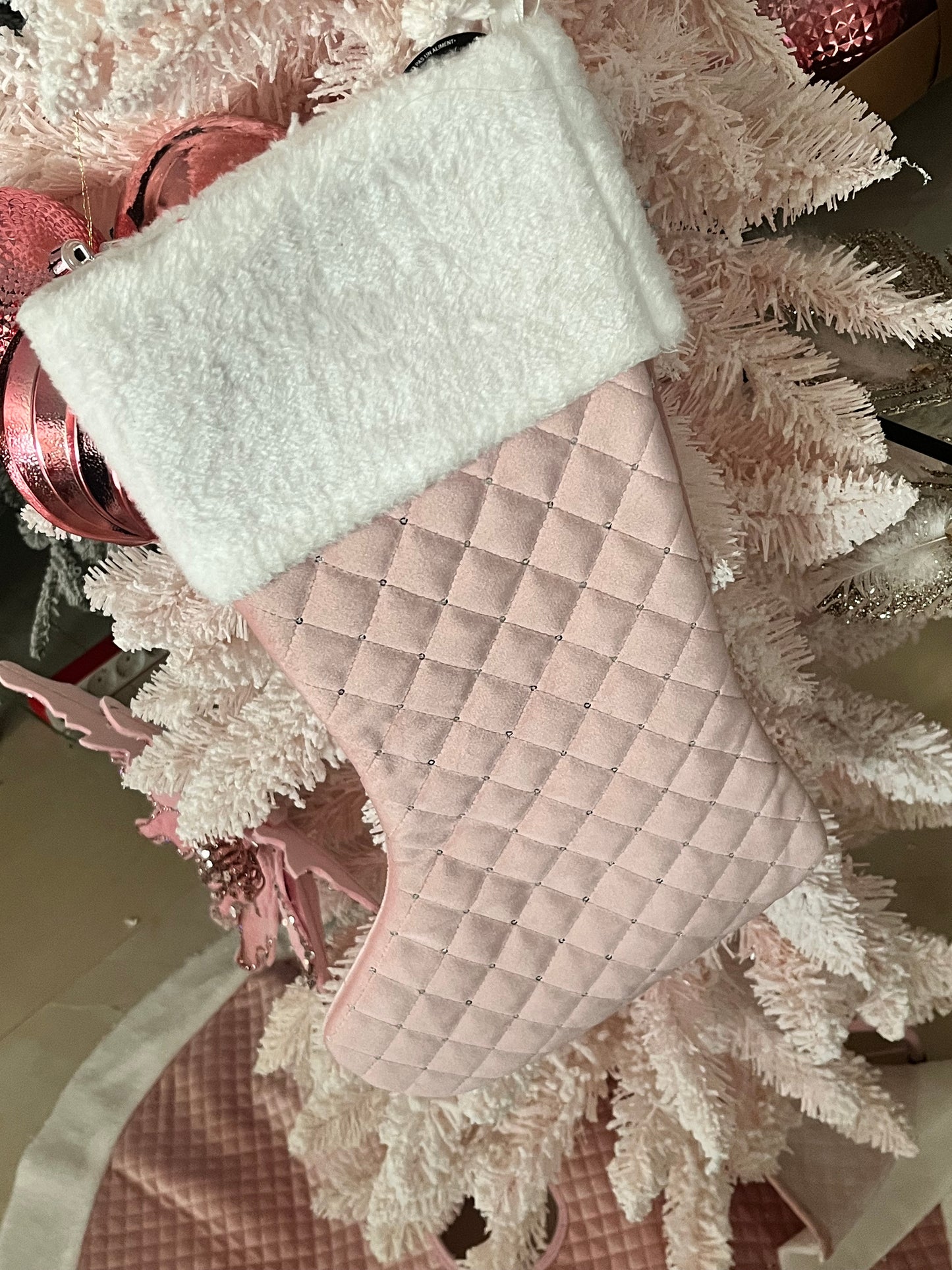 Goldline- Weihnachts Kaminsocke in rosa-weiß , 49 cm