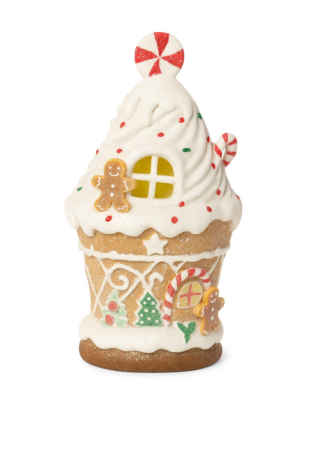 Goldline- LED Cupcake Lebkuchenhaus mit glitzer, 2 Varianten (Batterie betrieben), 12 x 10,5 x 20,8 cm