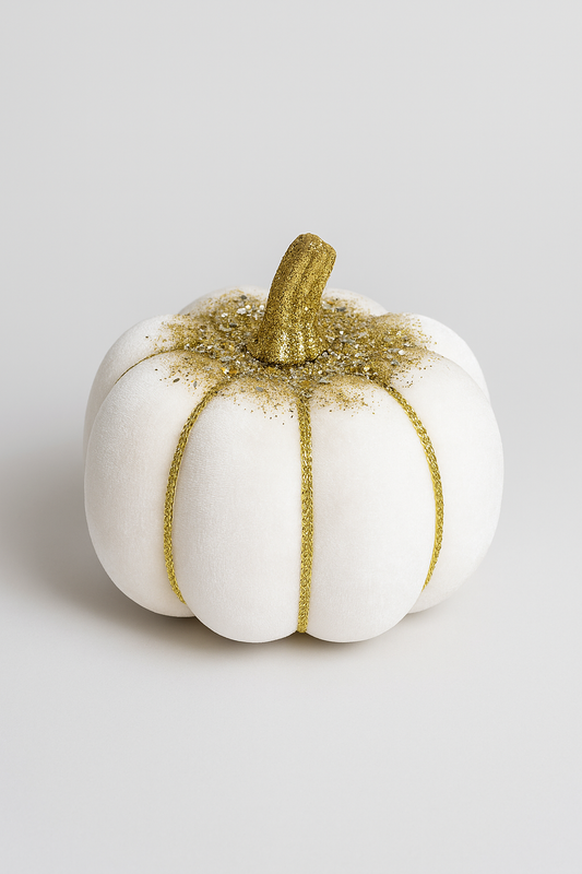Goldline- Deko Kürbis Weiß Gold mit Glitzer aus Samt, 20 cm