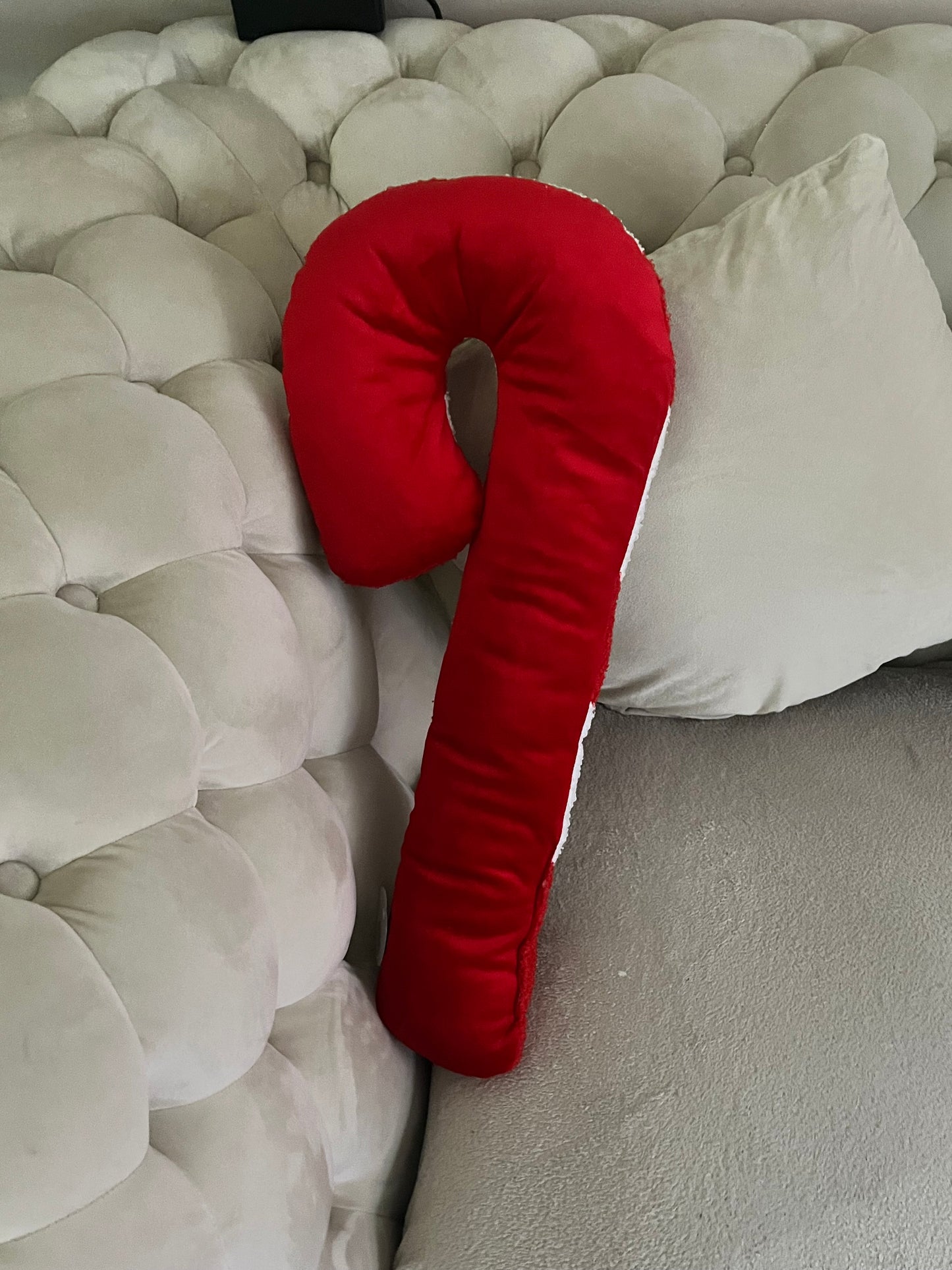 Goldline- Weihnachts Zuckerstange Kissen aus Teddy und Samt Stoff , 22 x 55 cm