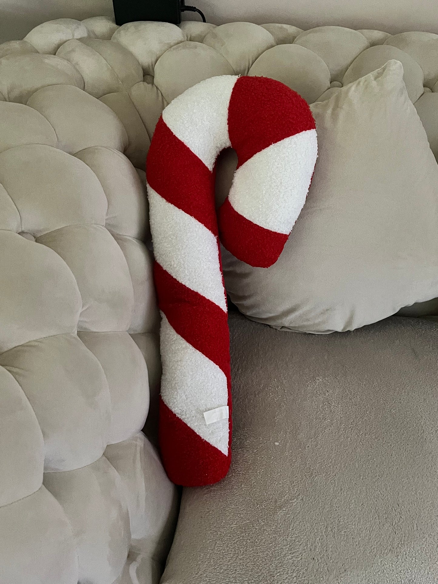 Goldline- Weihnachts Zuckerstange Kissen aus Teddy und Samt Stoff , 22 x 55 cm