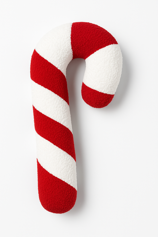 Goldline- Weihnachts Zuckerstange Kissen aus Teddy und Samt Stoff , 22 x 55 cm